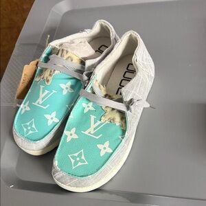 Hey Dude Women's Moccasins in Aqua and Gray